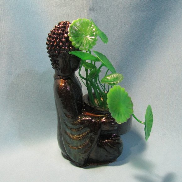 Aquarium Decoration - Green and Gold  Buddha with Artificial Plant - Picture 6 of 10